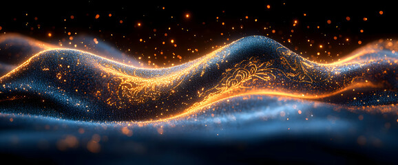 Poster - Abstract Glowing Wave Pattern With Orange And Blue Particles