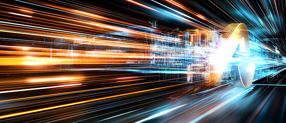 Poster - Dynamic light trails creating motion effects in urban settings digital art futuristic environment high-contrast viewpoint