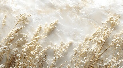 Aufkleber - Image of dried flowers arranged on a light textured surface. The color palette is predominantly cream and beige. The mood is calming and serene. Macro Texture Backgrounds. Dried Flowers on a Textured