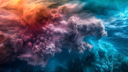 Aufkleber - Aerial view of a vibrant coral reef, glowing underwater colors illuminated by cinematic light