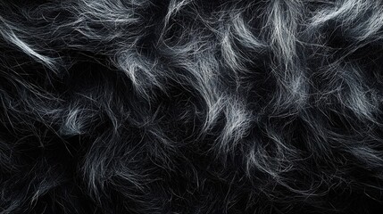 Poster - Abstract monochrome image depicting the texture of dark hair with streaks of lighter grey. A study in contrast and intricate detail. Macro Texture Backgrounds. Abstract Dark Hair Texture