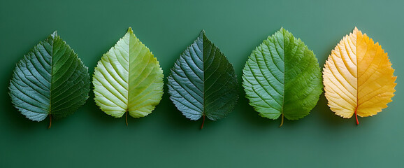 Wall Mural - Transitional Leaves On Green Background