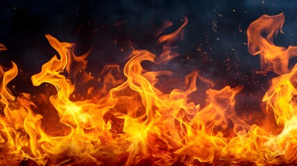Poster - A dramatic scene of a raging wildfire with towering flames roaring across the scorched and blackened landscape  The intense fiery blaze is casting an eerie fiendish glow evoking a sense of chaos