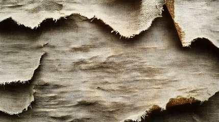 Poster - Close-up view of layered, textured fabric with various shades of beige and brown. Old and worn material , with fraying at the edges. Macro Texture Backgrounds Abstract Blue Fabric Texture Patchwork