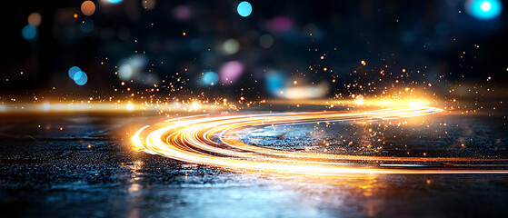 Poster - Dynamic light trails in urban nightscape motion photography city streets nighttime abstract concepts
