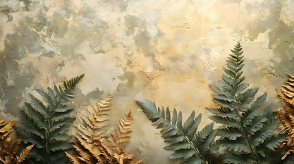 Aufkleber - Dried and fresh ferns arranged on a textured background. Autumnal tones of gold and green dominate. Perfect for nature and botanical themed projects. Macro Texture Backgrounds. Fern Detail