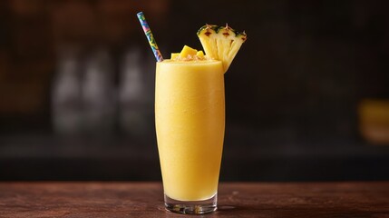 Tropical mango and pineapple smoothie in a glass