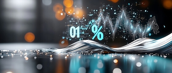 Poster - Digital data visualization analyzing trends through waves modern office graphic design high-tech environment aesthetic view