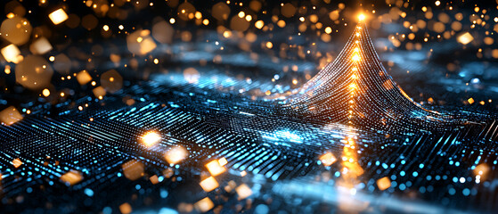 Poster - Dynamic light waves emanate from a futuristic data landscape digital art vibrant colors abstract view technology concept