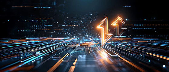 Poster - Dynamic digital transformation arrows virtual space graphic illustration futuristic environment close-up innovation concept