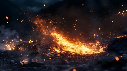 Leinwandbilder - A powerful and intense fiery explosion with raging flames and scorching heat engulfing the surrounding area creating a chaotic and disastrous scene of destruction and chaos