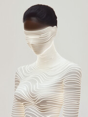 Poster - Digital Enigma: A captivating portrait of a woman shrouded in abstract, glowing lines. Her identity obscured, she becomes a symbol of digital evolution and the boundless potential of technology. 