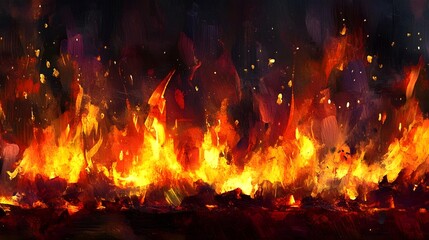 Poster - A raging inferno of intense and fiery flames consuming the landscape in a dramatic blaze of destruction and chaos