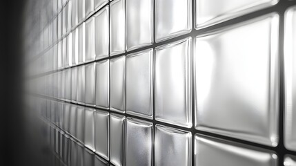 Poster - close-up of a glass block wall, showcasing its texture and geometric pattern. modern and clean desig