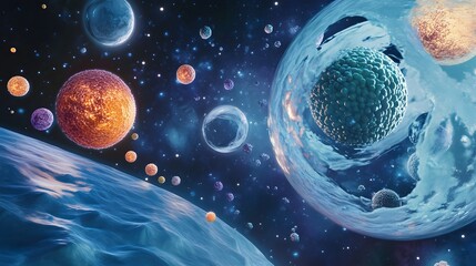 Aufkleber - A stunning and imaginative cosmic landscape featuring a mesmerizing display of swirling galaxies vibrant planets and mystical celestial bodies floating in the vast mysterious expanse of the universe