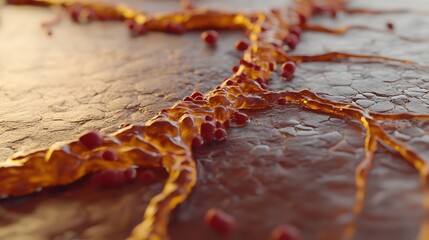 Poster - Abstract detailed texture of an old weathered wooden surface with intricate cracked patterns and fractal like designs in muted earthy tones of brown orange and yellow  The material appears dried