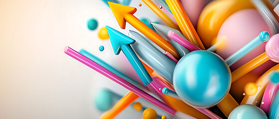 Poster - Vibrant colorful arrows pointing upward abstract art digital design bright environment close-up view creative expression