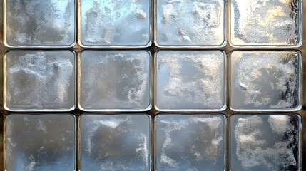 Poster - Close-up of a frosted glass window, showcasing a textured pattern. Frosted Glass Block Window Pane: A Textured, Chilly View