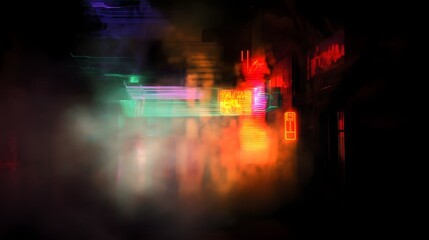 Leinwandbilder - Blurred and vibrant nighttime cityscape with neon lights glowing architecture and a sense of energy and movement in the urban environment  A captivating and mysterious urban scene full of color