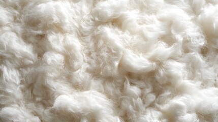 Poster - Close-up image of a fluffy, creamy white cotton texture. The soft fibers create a luxurious and inviting feel. Macro Texture Backgrounds Fluffy stuffing Texture. Close-Up of Creamy White Fluffy
