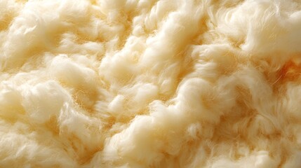 Poster - Close-up view of soft and fluffy natural fibers, possibly cotton or wool. The creamy texture is displayed with a warm and cozy atmosphere. Macro Texture Backgrounds Fluffy stuffing Texture