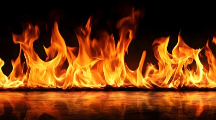 Aufkleber - Breathtaking image of a fiery inferno with captivating flames burning brightly in the dark creating an intense and dynamic display of heat energy and power  The vibrant orange red