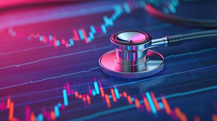 Leinwandbilder - Stethoscope and digital health chart concept. Stethoscope resting on a digital financial chart, symbolizing healthcare and finance integration.