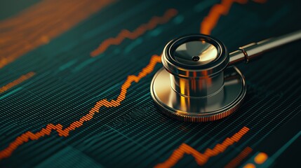 Fototapete - Stethoscope and digital health chart concept. Stethoscope on a digital graph, symbolizing health data analysis and medical statistics.
