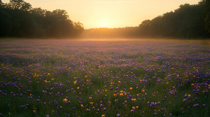 Wall Mural - Sunrise Over Colorful Wildflower Meadow