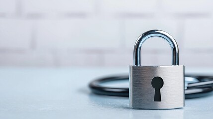 Leinwandbilder - A metallic padlock sits on a light surface, symbolizing security and protection.