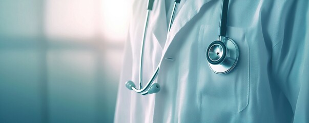 Fototapete - Stethoscope and digital health chart concept. Medical professional in a lab coat with a stethoscope, symbolizing healthcare and patient care.
