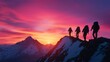 © ขวัญฤทัย เฉลาชาญชัยย - Hikers Assisting Each Other on a Mountain Landscape at Sunset