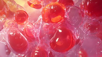 Poster - Captivating abstract macro photography showcasing ethereal liquid orbs that reflect light in a mesmerizing display of vivid hues  The transparent