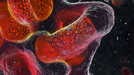 Aufkleber - Captivating abstract microscopic view of dynamic colorful cellular structures and fluid movements showcasing the intricate beauty of the microbial world and the complexity of biological processes