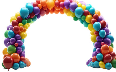 Poster - A vibrant balloon arch with rainbow colors, isolated on a empty plain background