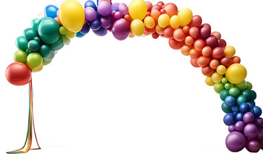 Poster - A vibrant balloon arch with rainbow colors, isolated on a empty plain background