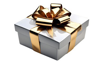 Poster - A wrapped gift box with a shiny bow, isolated on a empty plain background