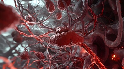 Leinwandbilder - Captivating digital artwork depicting the intricate neural network of interconnected blood vessels and plasma cells