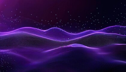 Leinwandbilder - purple digital wave landscape with glowing particle mesh on dark background, perfect for futuristic designs or technology visuals

