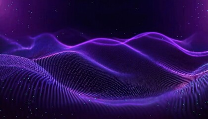 Leinwandbilder - purple digital wave landscape with glowing particle mesh on dark background, perfect for futuristic designs or technology visuals

