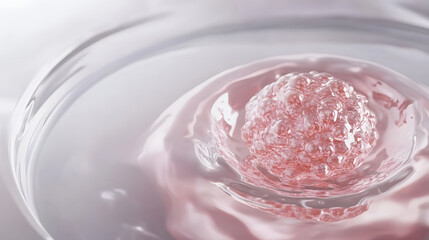 Fototapete - Captivating Translucent Crystal Like Sphere Floating in Fluid Pink Background with Elegant Minimalist and Visually Striking Composition