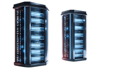 Poster - A futuristic data server tower with blinking lights, isolated on a empty plain background