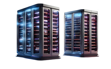 Poster - A futuristic data server tower with blinking lights, isolated on a empty plain background