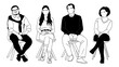 © Creative_Juice_Art - Set of business people, men and women sitting on office chairs, taking put in meeting. Hand drawn sketch vector illustrations isolated on white background