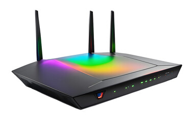 Poster - A sleek gaming router with RGB lighting, isolated on a empty plain background