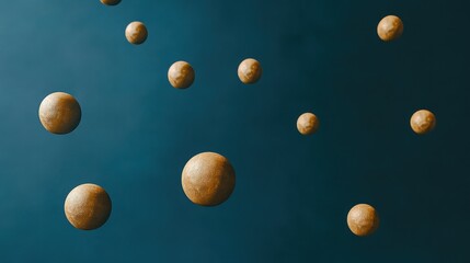 Poster - Abstract golden orbs floating on a dark blue canvas, creating a dreamy, luxurious atmosphere for branding and design.