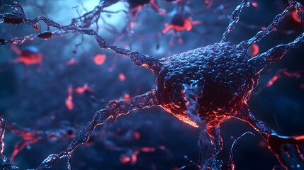 Leinwandbilder - Closeup Detailed Microscopic View of Glowing Neuronal Connections and Synapses within the Intricate Complex Brain System and Neural Network