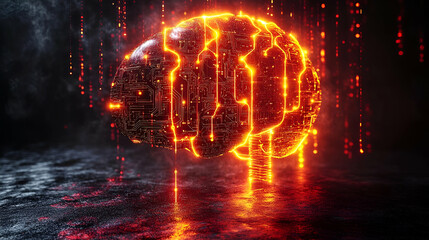 Poster - Glowing Digital Brain With Circuit Patterns