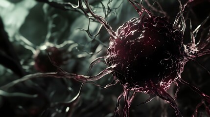 Poster - Closeup microscopic view of cancerous cell structure and abnormal growth in a laboratory research setting examining medical sample for diagnostic and scientific analysis