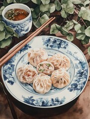 Wall Mural - Dumpling and Chopsticks on Table